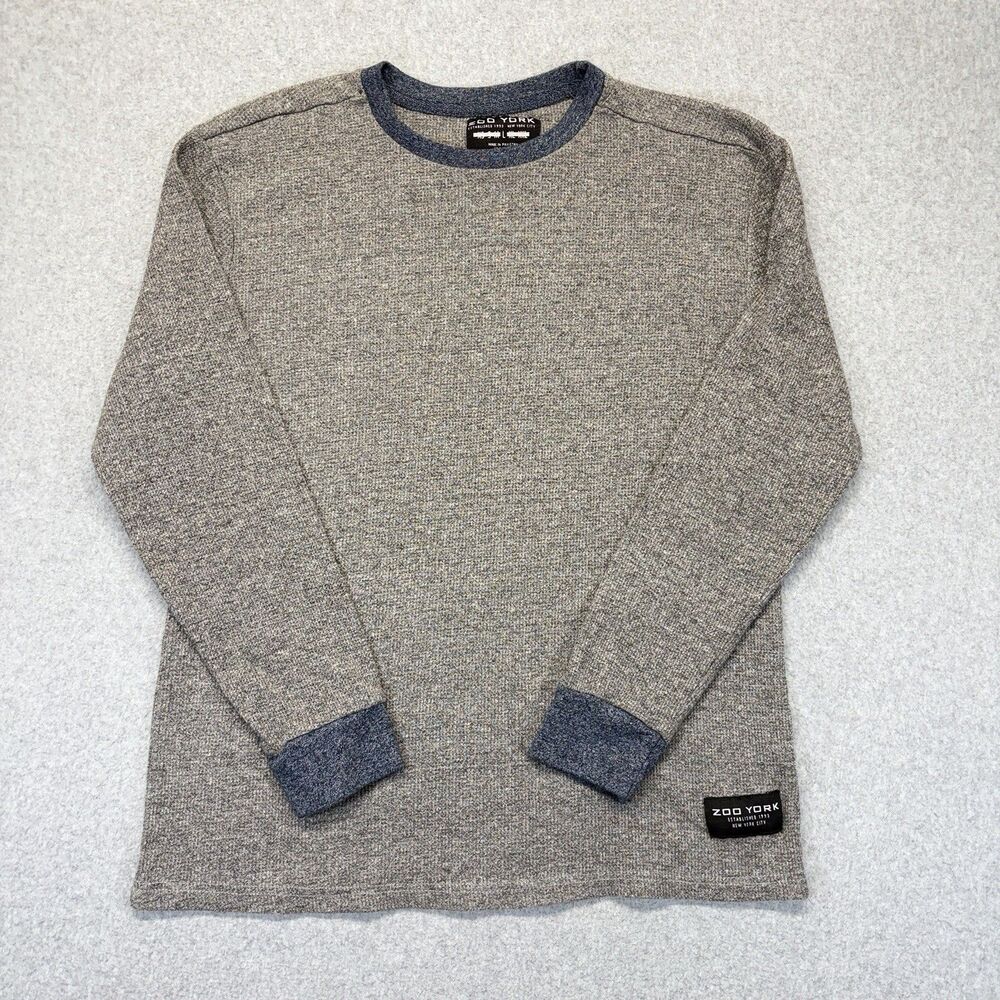 Zoo York Waffle Knit Long Sleeve Shirt Men’s L Gray Blue